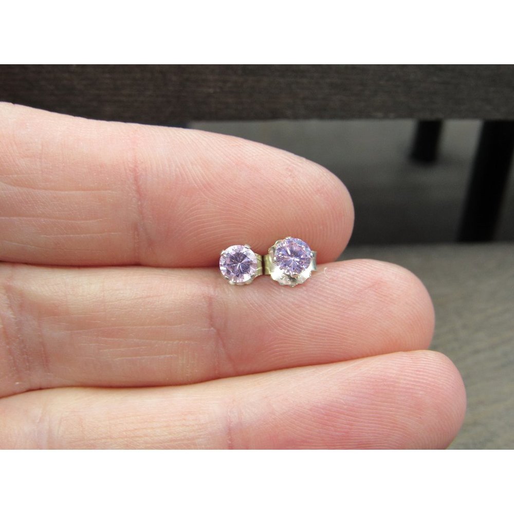 Sterling Silver Light Purple CZ Gemstone Small Stud Earrings